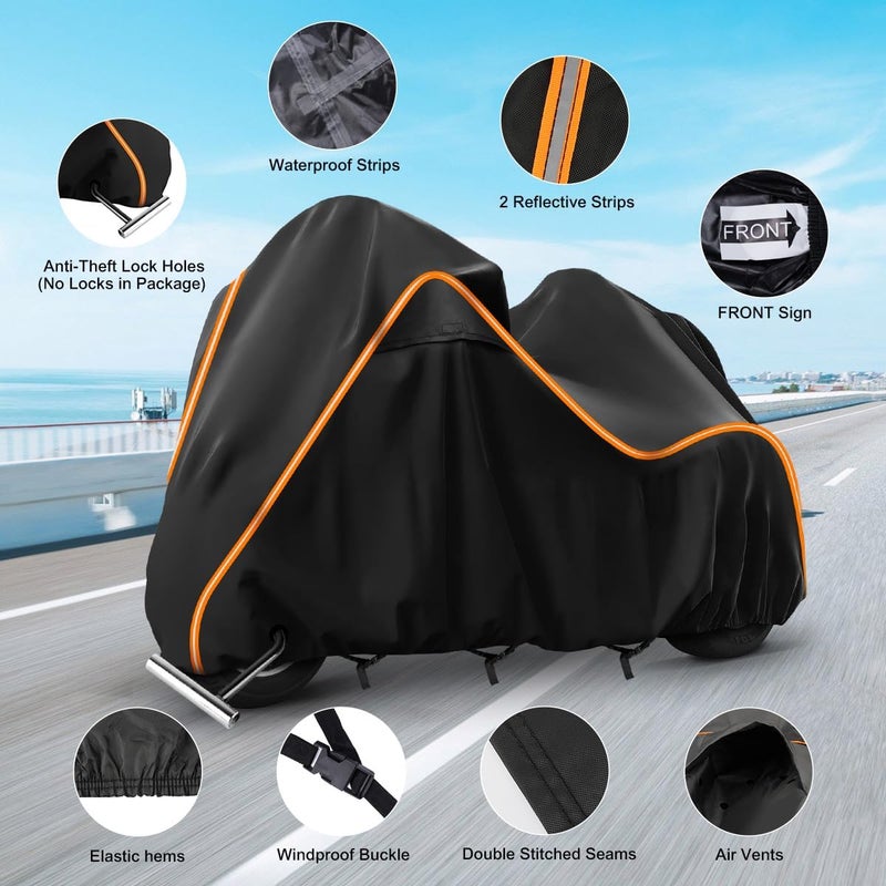 BIGACOVER 420D Motorcycle Cover for Trike Models Freewheeler, Tri Glide Ultra and CVO Version, Outdoor Bike Cover Windproof Heavy Duty Waterproof Protection(with Antenna Openings&Exhaust Heat Insulation) - Image 2
